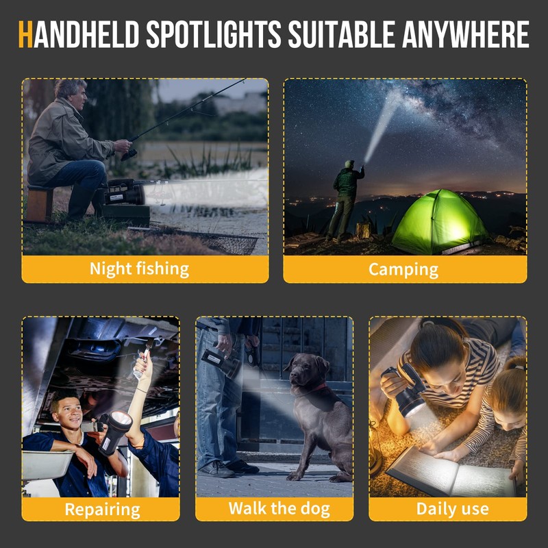 Vanvale Rechargeable Searchlight Handheld LED Tactical Flashlight with Handle Spotlight