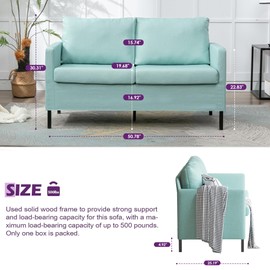 TYBOATLE 51" W Linen Fabric Upholstered Modern Loveseat Sofa Couch for Living Room, Love Seats 2-Seater Furniture w/Iron Legs for Compact Space, Apartment, Bedroom, Dorm, Office, Aqua Blue