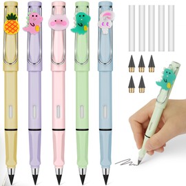 OFFCUP Inkless Pencils, Pack of 5 Inkless Pencil with Eraser, Magic Pencil with 5 Interchangeable Heads, Clear and Liquid Writing for Adults, Students, Artists (Caricature)