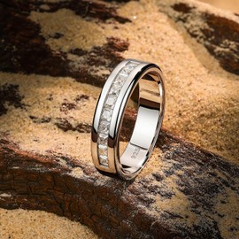 SweetJew Lab Created Moissanite Diamond Wedding Band 925 Sterling Silver 1ct 10 Large Princess Cut Promise Ring For Men D Color VVS1 Size 7-14, Stone, Moissanite