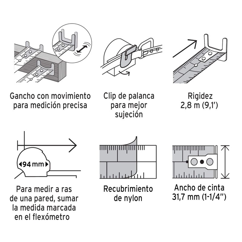 Truper FH-10M, Flexómetro Gripper, contra impacto, 10 m, cinta 32