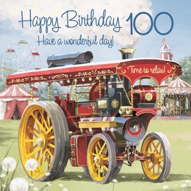 Hunts England - Traction Engine 100th Birthday Card For Him - Age 100 - Steam Tractor - Milo's Gallery - Age One Hundred Birthday Card - Men's 100th Birthday - 100 Year Old Birthday