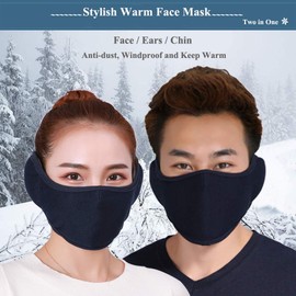 Half Face Mask Ski Mask Wind-poof Mouth Mask Winter Warmer Dust Mask with Earmuffs Adjustable for Adults for Motorcycle, Cycling, Skiing, Snowboard, Hiking, Outdoor Activities (NavyBlue）