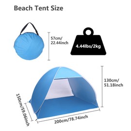 Beach Tent,Beach Shade Tent for 2-3 Person,Beach Tent Pop Up Sun Shelter Tent Big Automatic Sun Umbrella Fishing Beach Shelter Blue