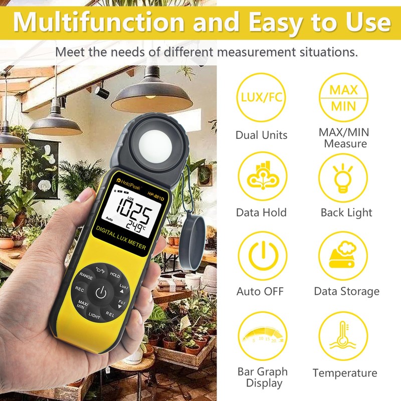 HOLDPEAK 881D Illuminance Light Meter, Digital Lux Foot Candles Meter