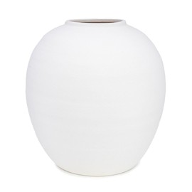 Round Textured Ceramic Vase, 10.35”W x 10.75”H – Modern Rustic Bisque Pottery, Minimalist Decorative Vase for Table, Living Room, Home, Wedding, and Office Décor