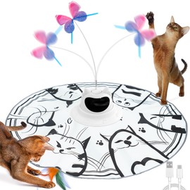 Xuyub Cat Toys Interactive Rechargeable 2in1 Hide and Seek, Spinning Butterfly, Moving Feather Automatic Kitten Toys for Indoor Cat Exercise Chasing for All Ages Cats