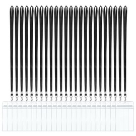 24 Pack Clear Name Tag Badge Holders with Lanyards Black Lanyards with Vertical Waterproof Name Badge ID Card Holders for Office School Travel Work IDs Cruise Ship Cards