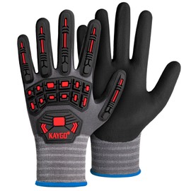 KAYGO Anti Impact Work Gloves with TPR Protection 3 Pairs, MicroFoam Nitrile Coated Grip, Impact Reducing Safety Gloves, Ideal for Automotive, Warehouse, Construction, DIY, KG18NT (Grey, M)