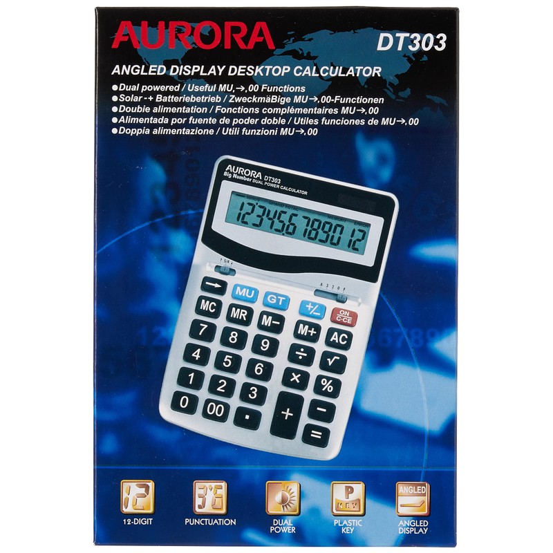 Aurora DT303 Desktop Calculator with Large Display and Keys,Silver