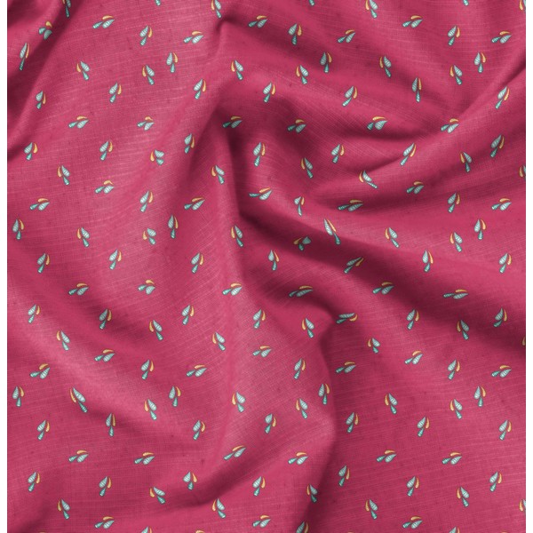 Soimoi Pink Heavy Canvas Fabric Colourful Water Drops Nature Print