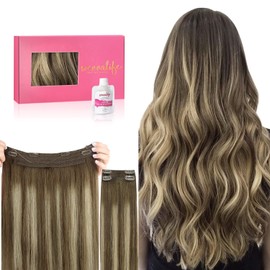 WENNALIFE Wire Hair Extensions(Increase 50% Lifespan)Real Human Hair 12 inch 100g Balayage Chocolate Brown to Honey Blonde Remy Real Hair Extensions Invisible Wire Hair Extensions Human Hair Fish Line