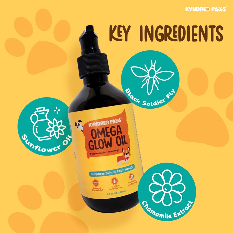 Kyndred Paws Omega Glow Oil, Supplements for Dogs, Skin, Coat