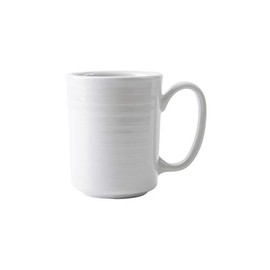 Tuxton China FPM-080 Mug, 8 oz., 3" dia. x 3-3/4"H, with large handle, microwave & dishwasher safe, oven proof, fully vitrified, lead-free, embossed edge, Pacifica, Porcelain White, Pack of 12