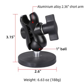 FPN 66mm Diameter Round Heavy-Duty Magnetic Base Mount with 25mm /1 inch Rubber Coating Ball & Double Socket Arm Compatible with RAM B Size Mounts (Magnetic Bsae w 2.36" Arm)