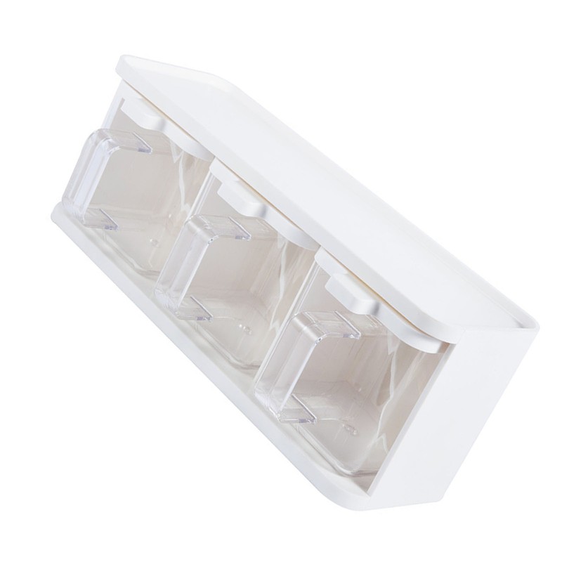 Seasoning Box 3 Grids Plastic Clear Condiment Box with Handle