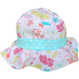 Baby Girl's Bucket Style Pretty Floral Summer Sun Beach Hat (6-12 Months (48cm), Delicate Flowers)