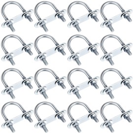 Therwen 16 Sets Round U Bolts Zinc Plated Steel Round Bend U Clamp with Nut Plate Washer (M6 x 27 mm X 53 mm)