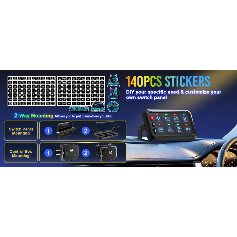 MICTUNING RGB 8 Gang Switch Panel ON/OFF LED Light Bar