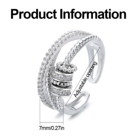 Ring Silver Girls Ring Anxiety Ring for Women Girls Adjustable Rings Anti-Stress Ring