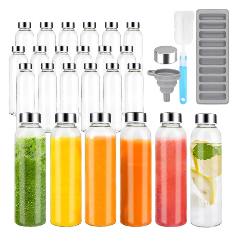 Zukro 24 Pack Glass Water Bottles with Lids 18 oz,