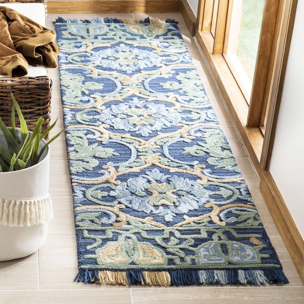 SAFAVIEH Blossom Collection 2'3" x 8' Navy / Green BLM422A