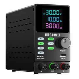 NICE-POWER DC Power Supply Variable, 30V 10A Adjustable Regulated Lab Bench Power Supply with Encoder Knob, Memory Storage, Color 4-Digit Display, Output Switch, Lock Button, 5V/2A USB Port