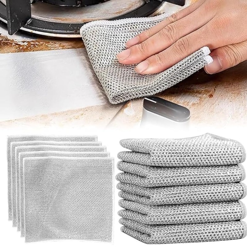 Aashvi 6 PCS Double Layer Wire Dishwashing Cloth Rag Non-Scratch