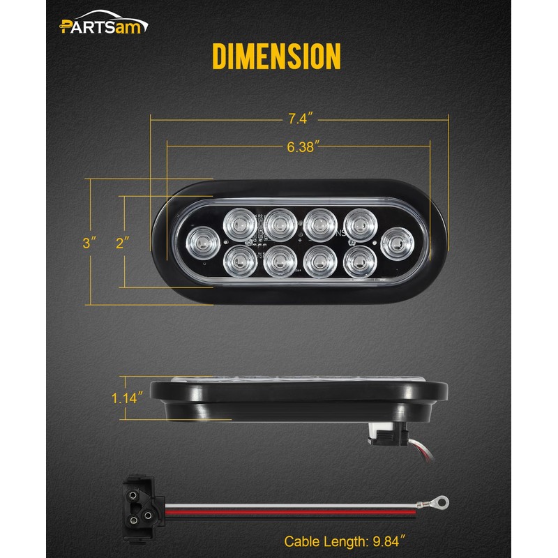 Partsam 2Pcs 6 Inch Oval Red Led Trailer Tail Lights