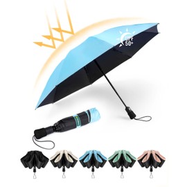 Chakipee Large Storm Resistant Compact Travel Umbrella for Men and Women - Automatic Open and Close Pocket Umbrella Portable UV Umbrella Black 210T Coating 97 cm Span 8 Ribs, blue