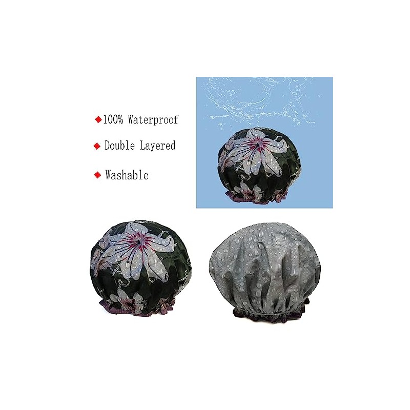 (Lily) - Quanchen Shower Cap for Women Long Hair,Reusable Elastic