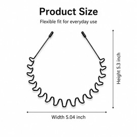 6 Pcs Zigzag Headbands, Black Wavy Metal Hair Bands with Teeth and Soft Tips, Non Slip Unisex Wire Styling Accessories for Long Thick Curly Hair