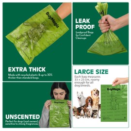 BuyMagic Dog Poo Bags, 270 Extra Thick Poop Bags (18 Rolls) with Dispenser, 100% Leak Proof Dog Waste Bags, Unscented, Large 33×23 cm (Green)