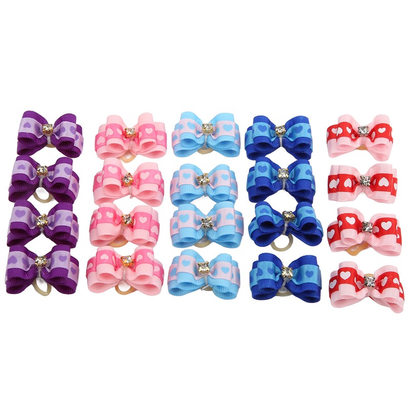 20pcs Pet Hair Bows Dog Grooming Bows with Rubber Bands
