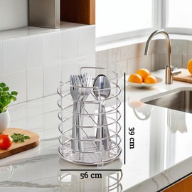 Premier Housewares Efficient Water Drainage Holder for Kitchen Durable Design Cutlery Caddy for Travelling, Silver, H15 x L13 x W13