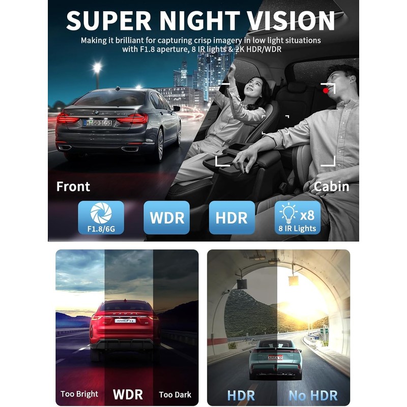 4K Dash Cam, Dashcam Front and Rear, Car Camera 4