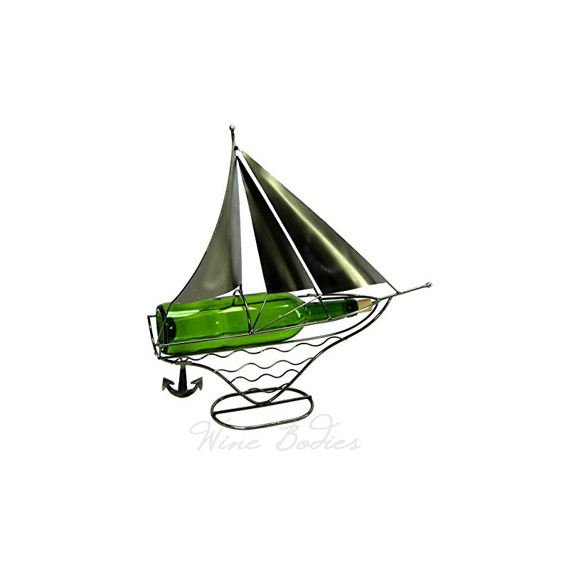 WINE BODIES Sail Boat Metal Wine Bottle Holder Charcoal