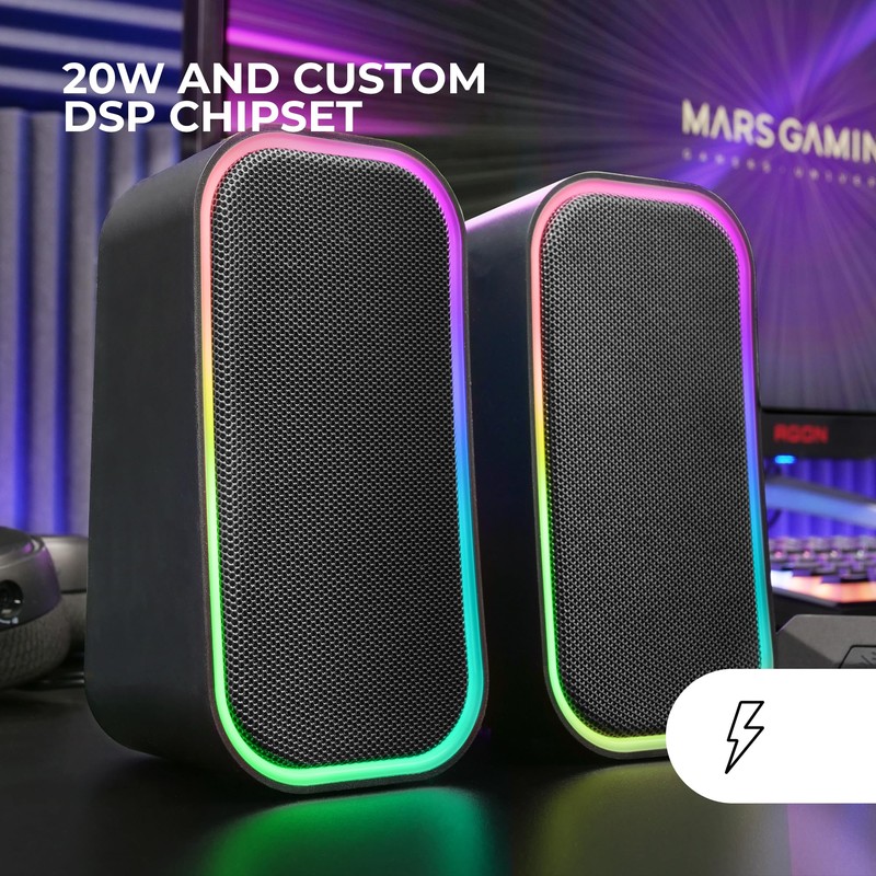 Mars Gaming MS-OM, 20W Gaming Speaker, Dynamic RGB Lighting, Bluetooth