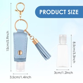 PEOVLVN 2Pcs Hand Sanitizer Keychain, 30ml Portable Leather Hand Sanitizer Holder Travel Size Keychain Hand Sanitizer Case Refillable Bottle for Toiletry Lotion Liquid Soap Shampoo (Blue, White)