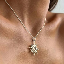 Allereya Gothic Spiral Sun Necklace Silver Sun Choker Necklace Celestial Sun Pendant Necklace Sunshine Chain Necklace Swirl Sunburst Necklace Jewelry for Women