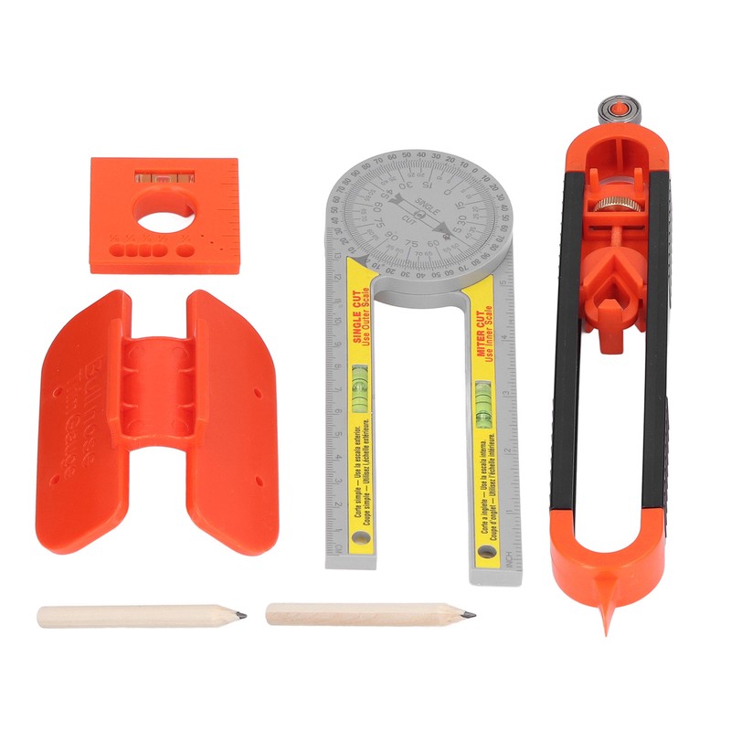 6Pcs Scribing Tool Protractor Angle Scriber Measuring Ruler Pencil Set