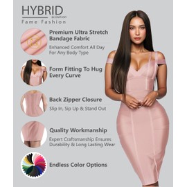 Hybrid & Company Womens Elegance V-Neck Knee-Length Stretch Chic Pink Midi Bandage Dress DRBD132 BLUSH S