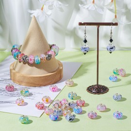 Boutigem 80 Pieces Opaque Acrylic Beads in 8 Styles Large Hole Plastic Rondelle Beads with Injection Ink Pattern for Earrings Bracelet Jewelry Making DIY Crafts