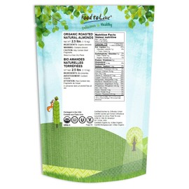 Organic Dry Roasted Almonds, 2.5 Pounds - Non-GMO, Unsalted, Vegan, Keto, Paleo, Kosher, Bulk, High in Protein, Dietary Fiber, Vitamin E, Copper, Manganese, Magnesium, and Riboflavin.