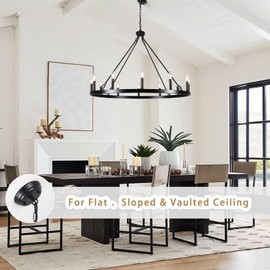 Wagon Wheel Chandelier 12 Lights 38" Large Black Farmhouse Chandelier for Dining Room Chandelier Country Rustic Pendant Light Fixtures Round Chandeliers for Living Room Outdoor High Ceilings Foyer