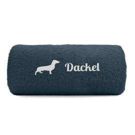 siviwonder Dachshund Hand Towel with Paw Print Design Embroidery Deluxe Colour Dark Grey