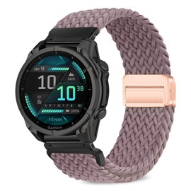 Quickfit 20mm Magnetic Braided Watch Bands Compatible with Garmin Fenix 8 AMOLED-43mm/Fenix 7S Pro/Fenix 7S/Fenix 6S Pro/Fenix 6S,Replacement Nylon Sport Strap for Descent Mk2s/Mk3i Smoke Purple