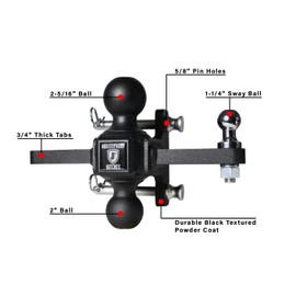 BulletProof Hitches Extreme Duty Sway Control Ball Mount Combinaion with 2" and 2-5/16" Solid Steel (Rated to 36,000 lbs)