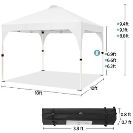 Yaheetech 10x10 Pop Up Canopy Tent with Vent, Easy Set Up Tent, Instant Sun Shelter Canopy with Wheeled Bag, 4 Sandbags, 12 Stakes & 4 Ropes, for Parties, Beach, Outdoor, Silver-Coated White