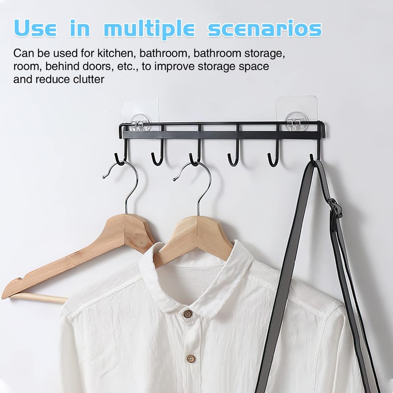 WOOPSOO 2 Pack Kitchen Adhesive Wall Hooks Rack Rail,Spoon Hanger